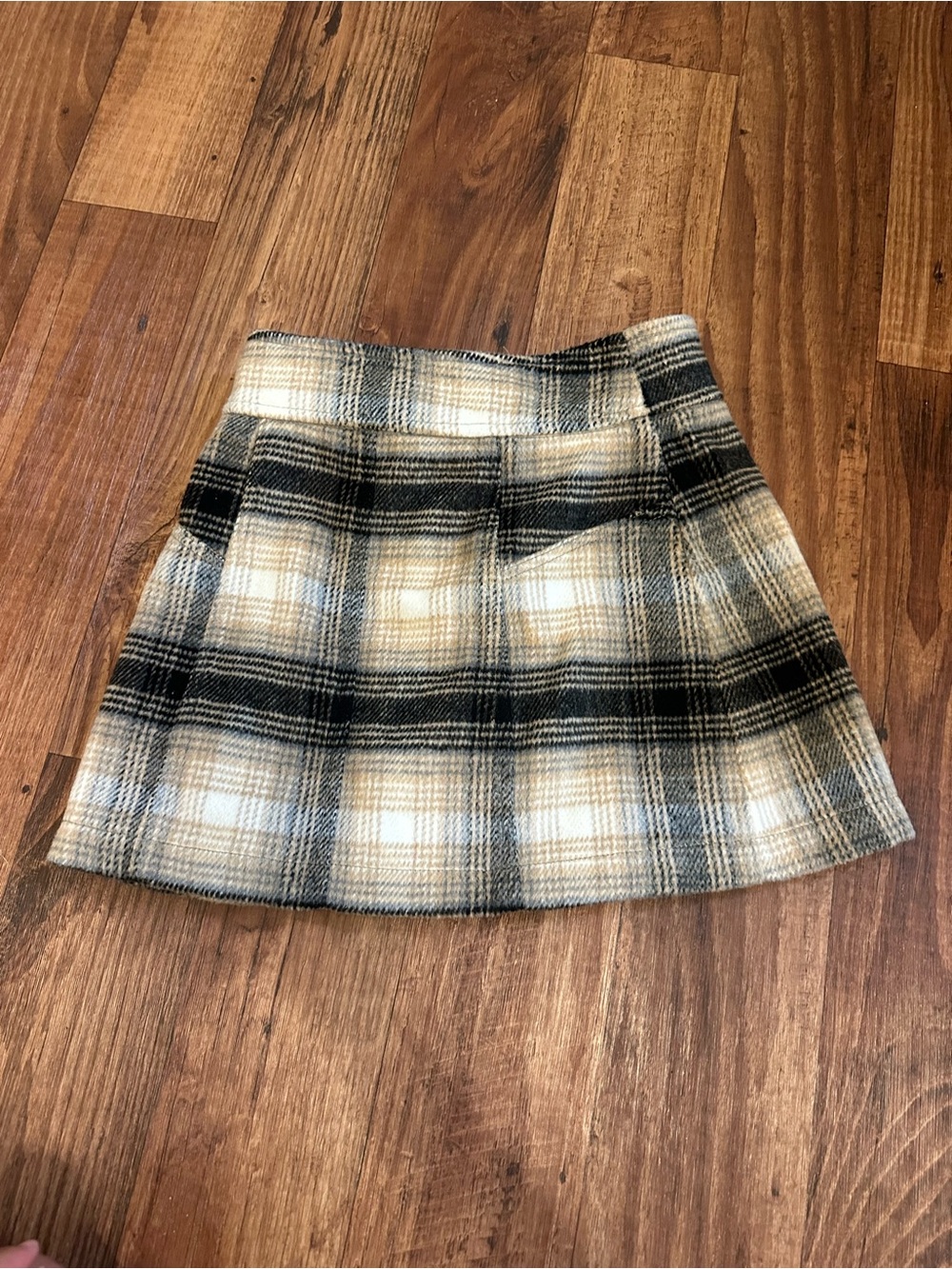 Free People Plaid Mini Skirt in Cream & Black - Picture 3 of 5